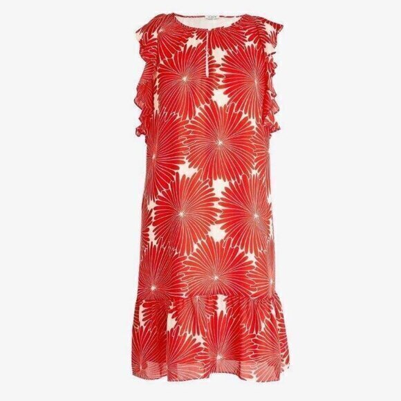 J. Crew Factory Dresses & Skirts - - "NWT"J Crew J0841 -XXS Retro‎ Inspired Red/Cream Big Flower Flounce Flutter
